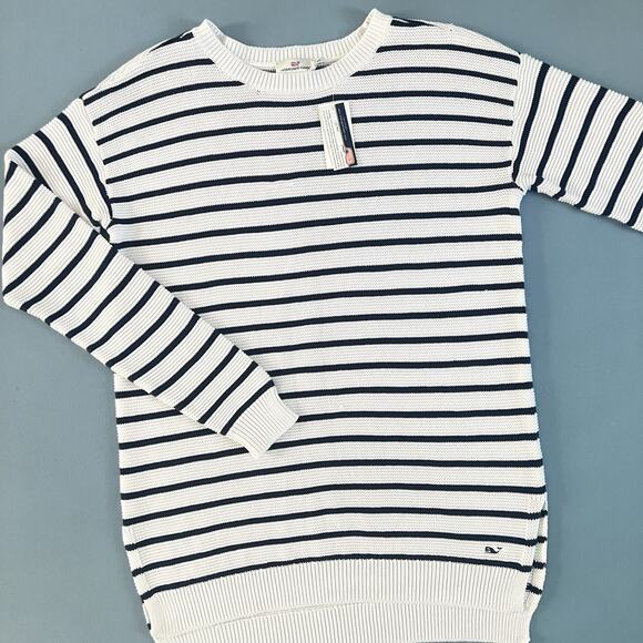 NWT Vineyard Vines Links White Navy Stripe Relaxed Cotton Sweater - Picture 1 of 5